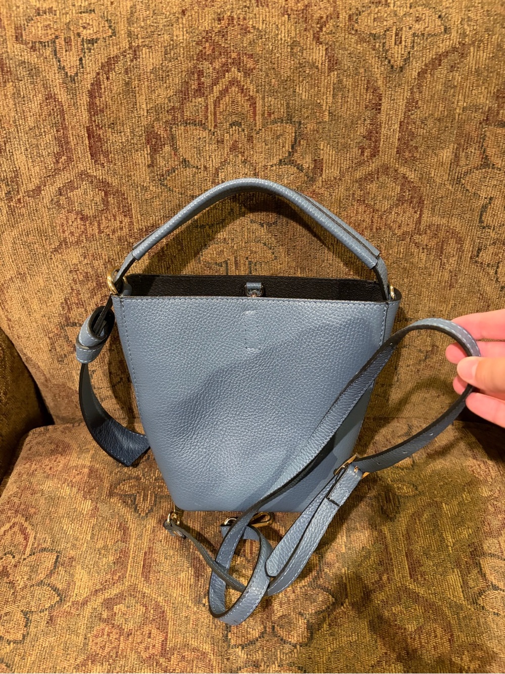 Blue Leather Bucket Crossbody Bag